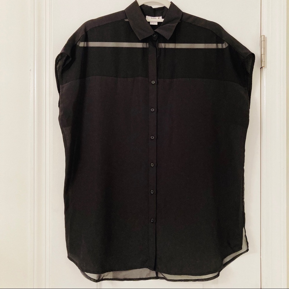 Bar III Black Chiffon Button-Down Oversized Top